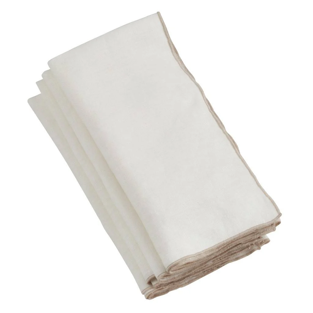 Detailed Stonewashed Stitch Border Table Napkins - Ivory Set of 4 Excellent