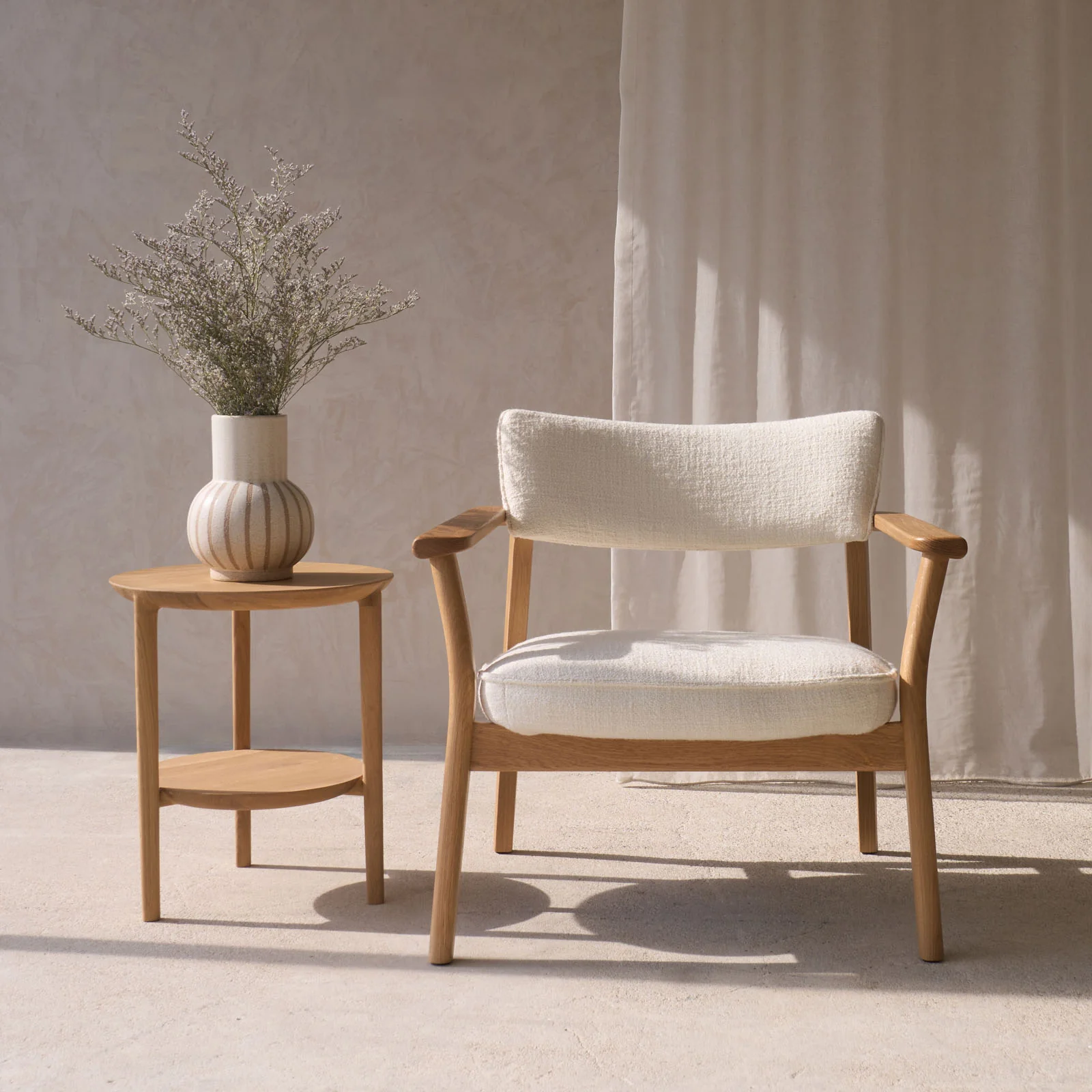 Functional Poise Fabric Armchair Oak Frame - Panna Cotta Refined