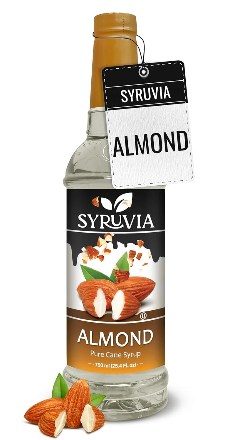 Next-Generation Syruvia Almond Coffee Syrup - 25.4 fl oz - Kosher Syrups Gluten No Coloring for Drinks Soda Shakes Desserts and More. Advanced