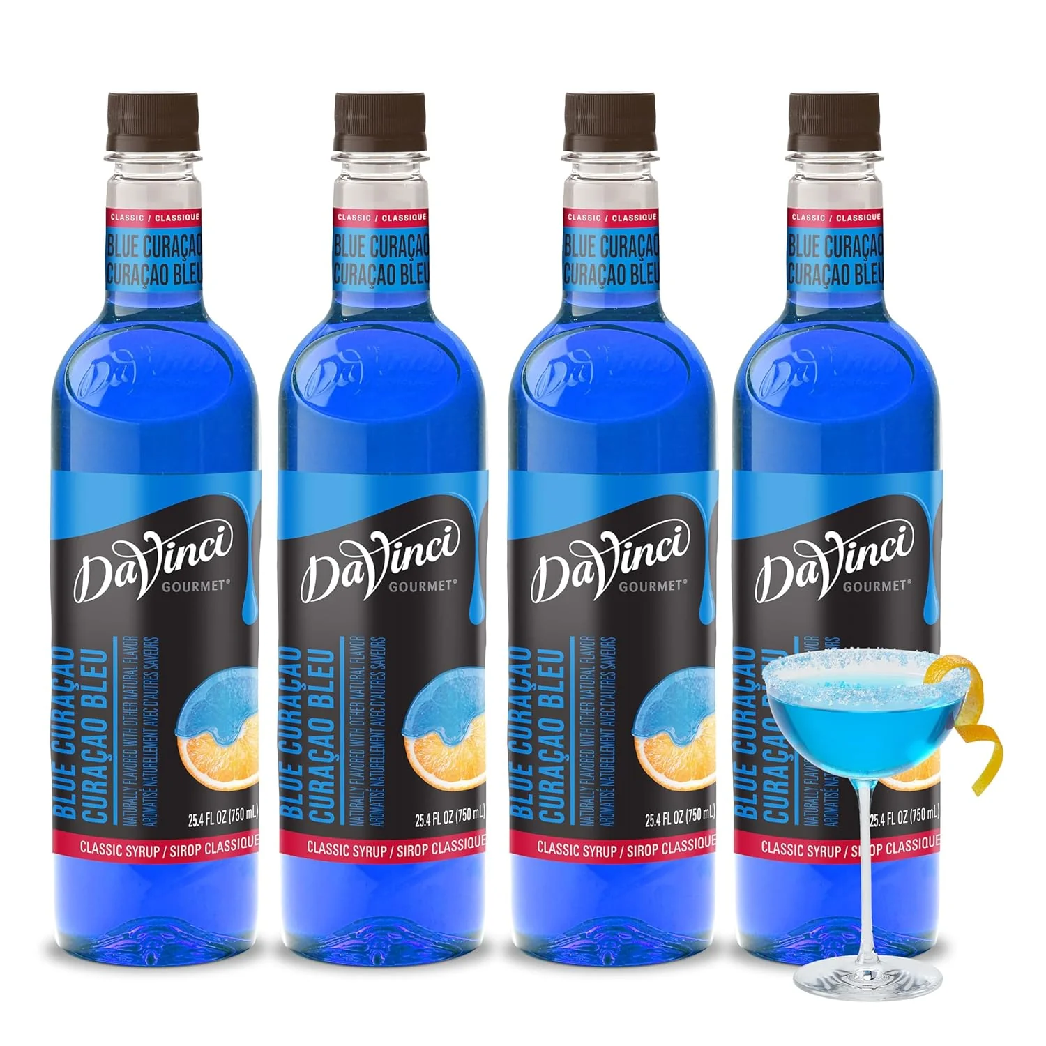 Convenient DaVinci Gourmet Classic Blue Curacao Syrup 25.4 Fluid Ounces Pack of 4 Reusable