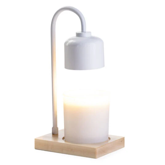 Detailed White Wood Arched Candle Warmer Lamp Powerful