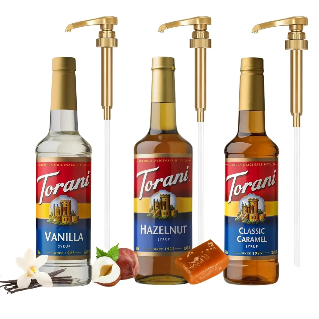 Green Summer Syrup Variety 3 Pack Vanilla Caramel Hazelnut - Italian Soda Flavors with 3 Jimoco Pump Dispensers First-Class