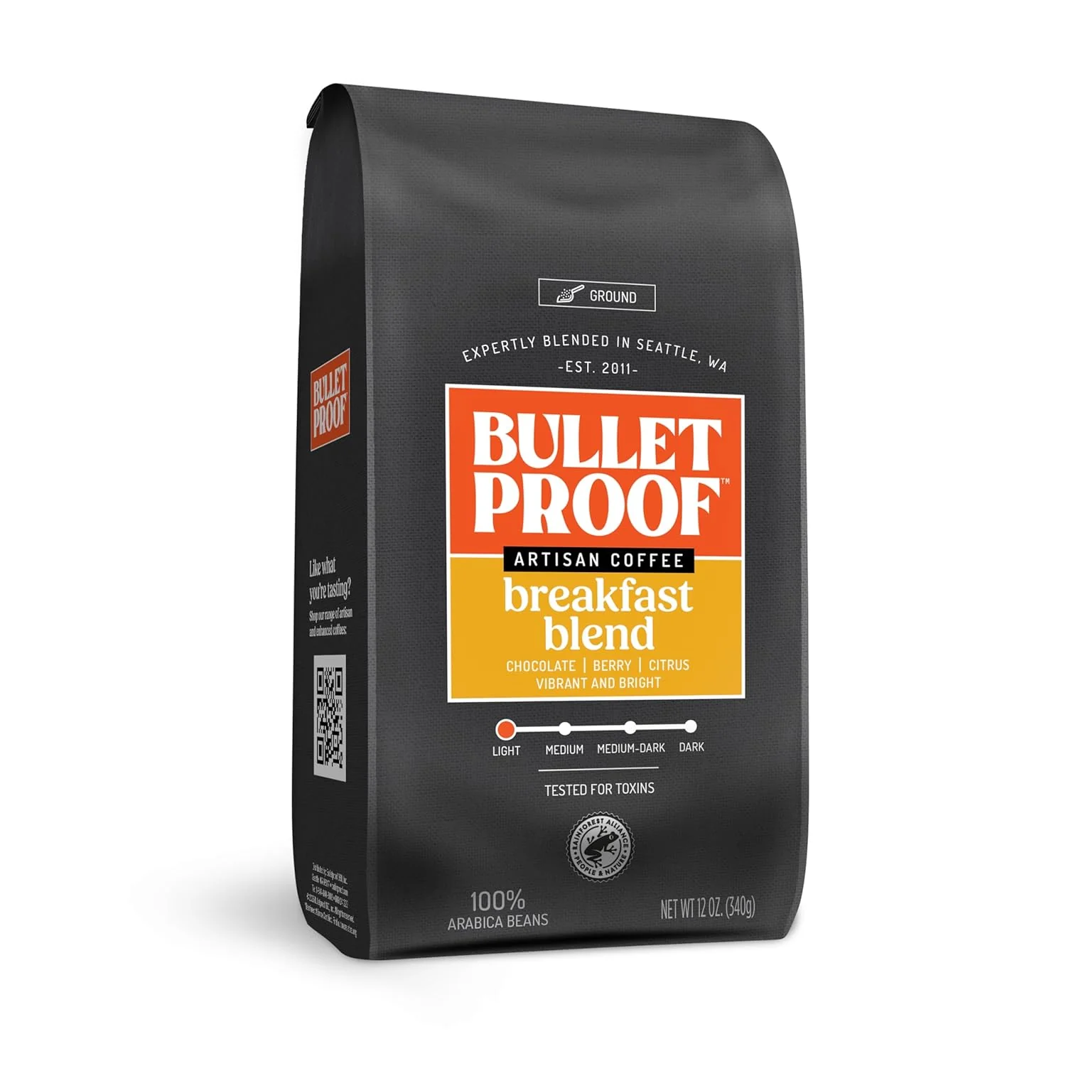 World-Class Bulletproof Breakfast Blend Light Roast Ground Coffee 12 Ounces Clean Coffee Tested for Toxins Expertly Made