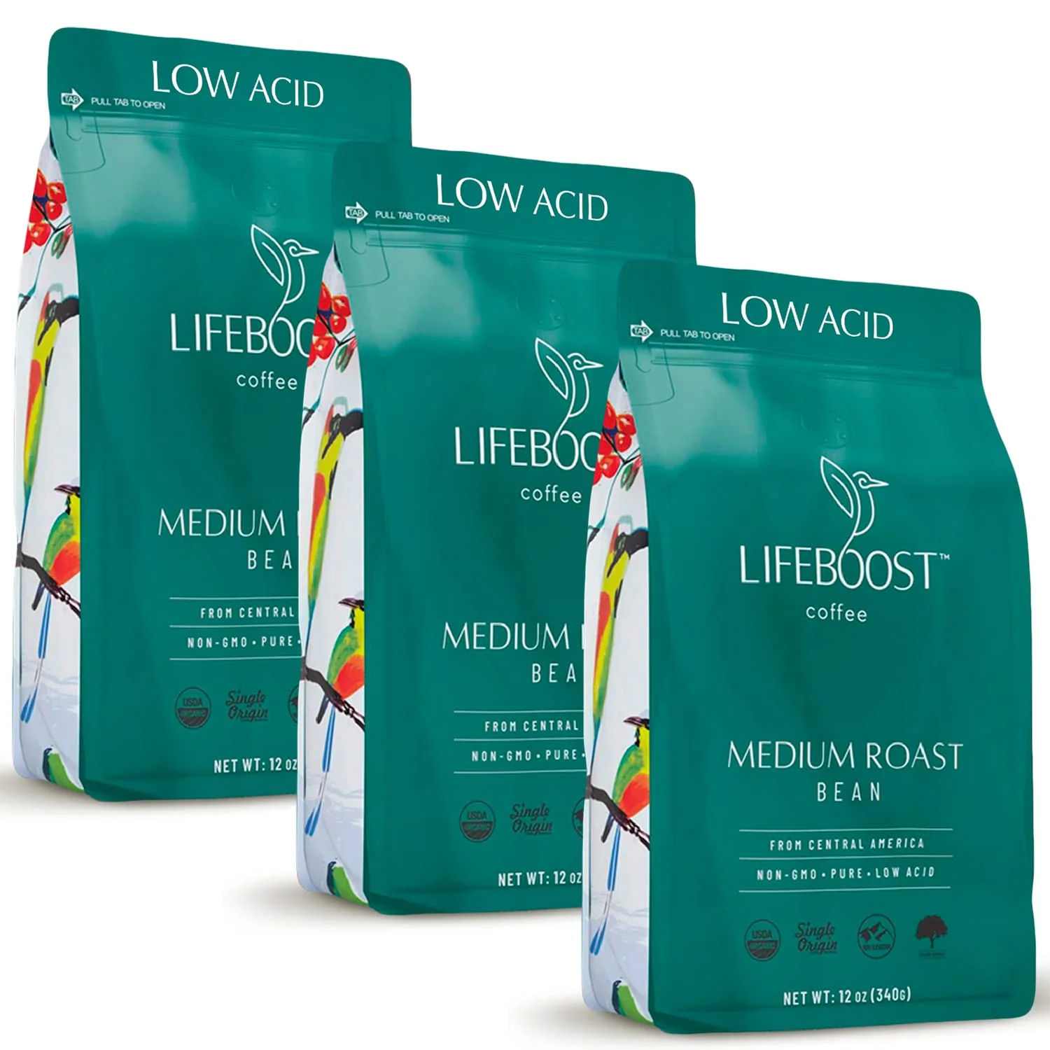 Modern Lifeboost Medium Roast Low Acid Coffee Beans Organic 12oz 3 Pack Clean
