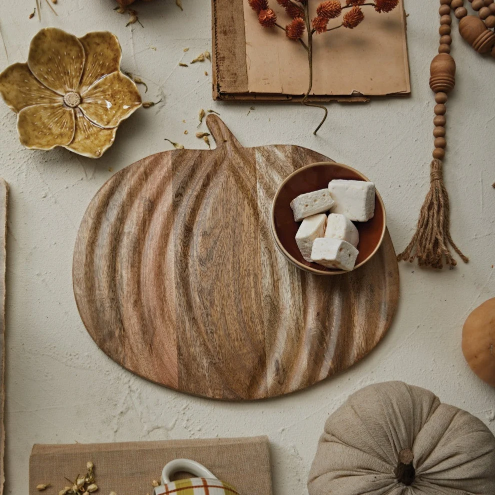 Contemporary Pumpkin Shaped Mango Wood Serving Board 15 x 11-1 4 Smart