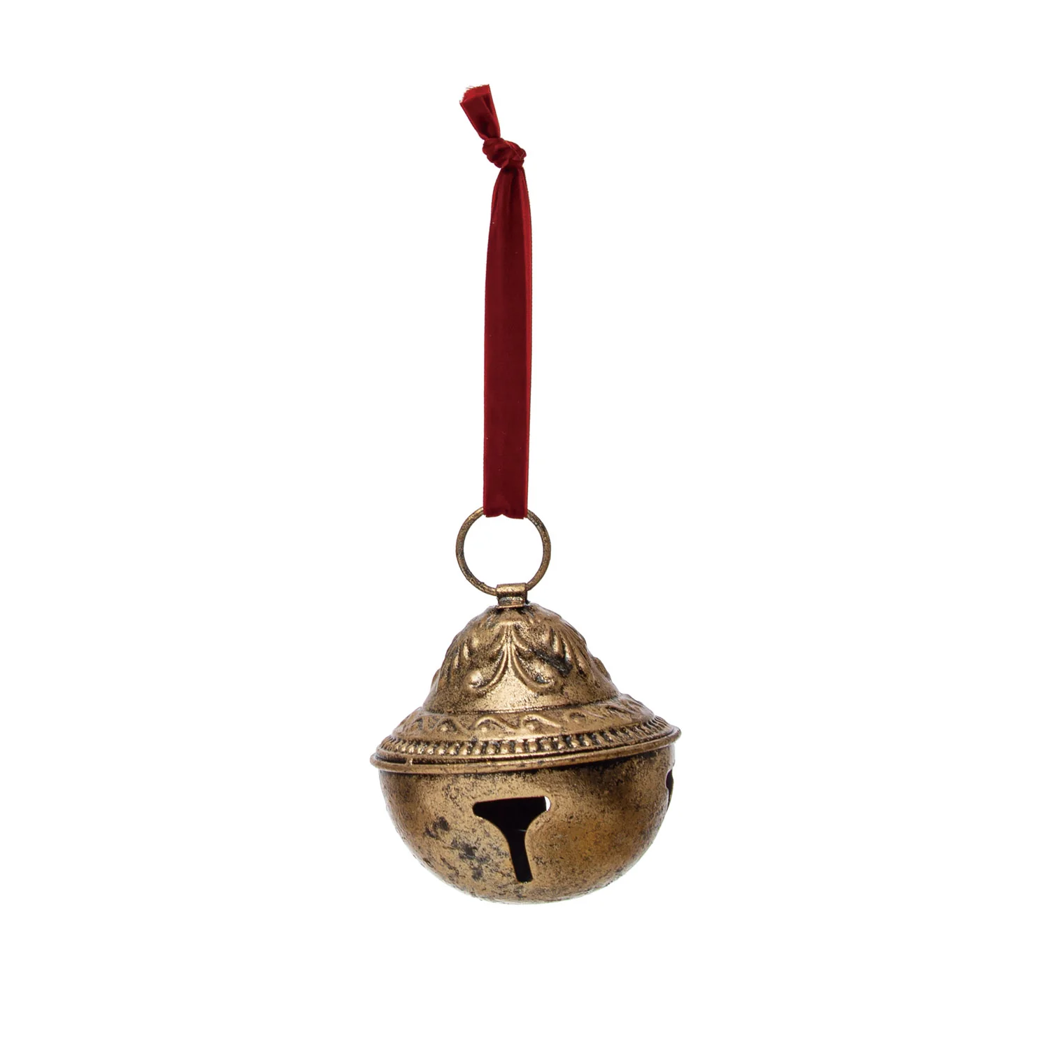 Safe Embossed Metal Sleigh Bell with Velvet Ribbon Gold Efficient