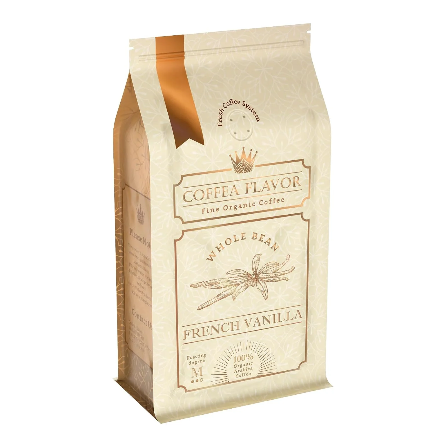Detailed French Vanilla Arabica Coffee Beans Organic