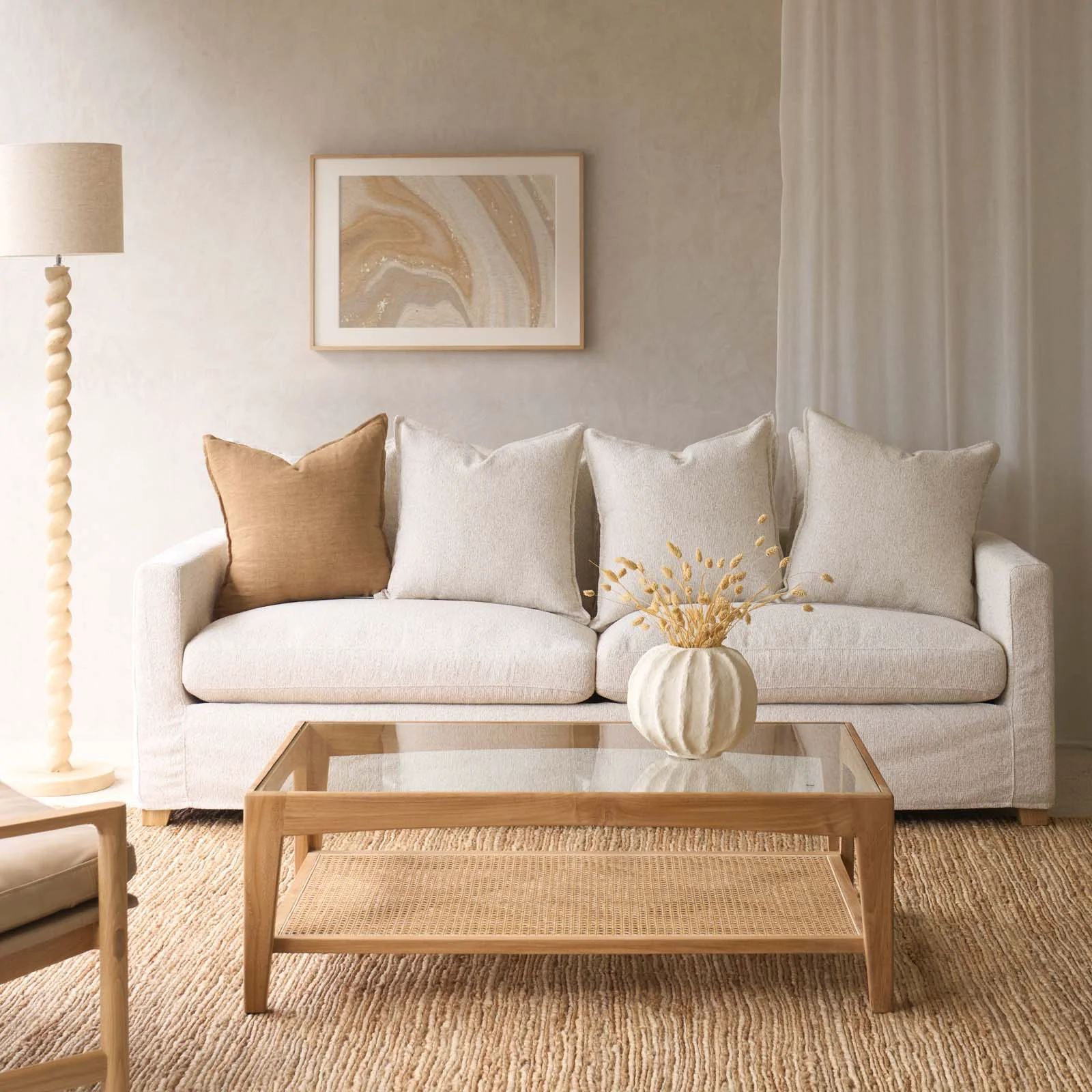 Fine Crafted Charlie Fabric Sofa 3 Seater - Alabaster 230cm Elegant