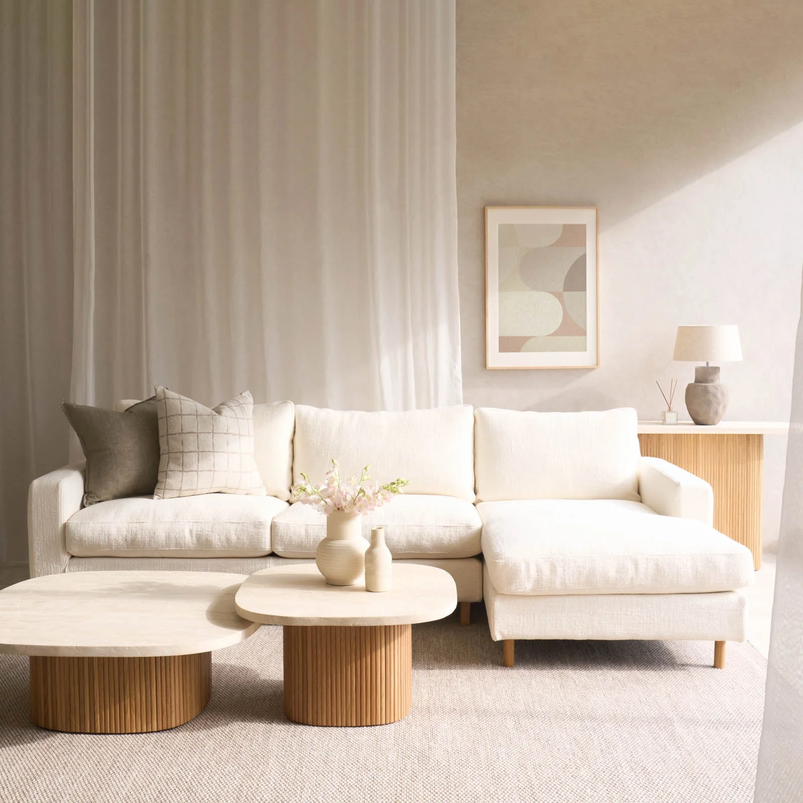 Top-Quality Ponte Long L Shape Fabric Sofa Panna Cotta 270 cm Durable