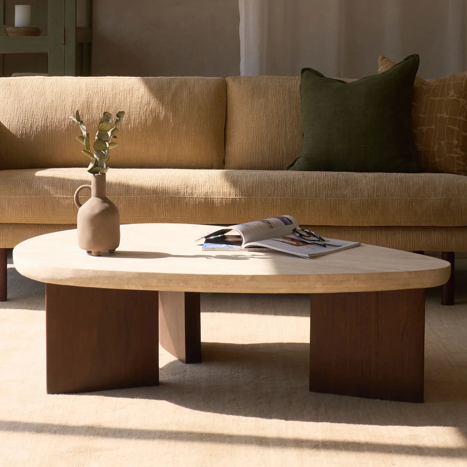 Elite Dune Travertine Coffee Table Dark Stained 120cm Advanced