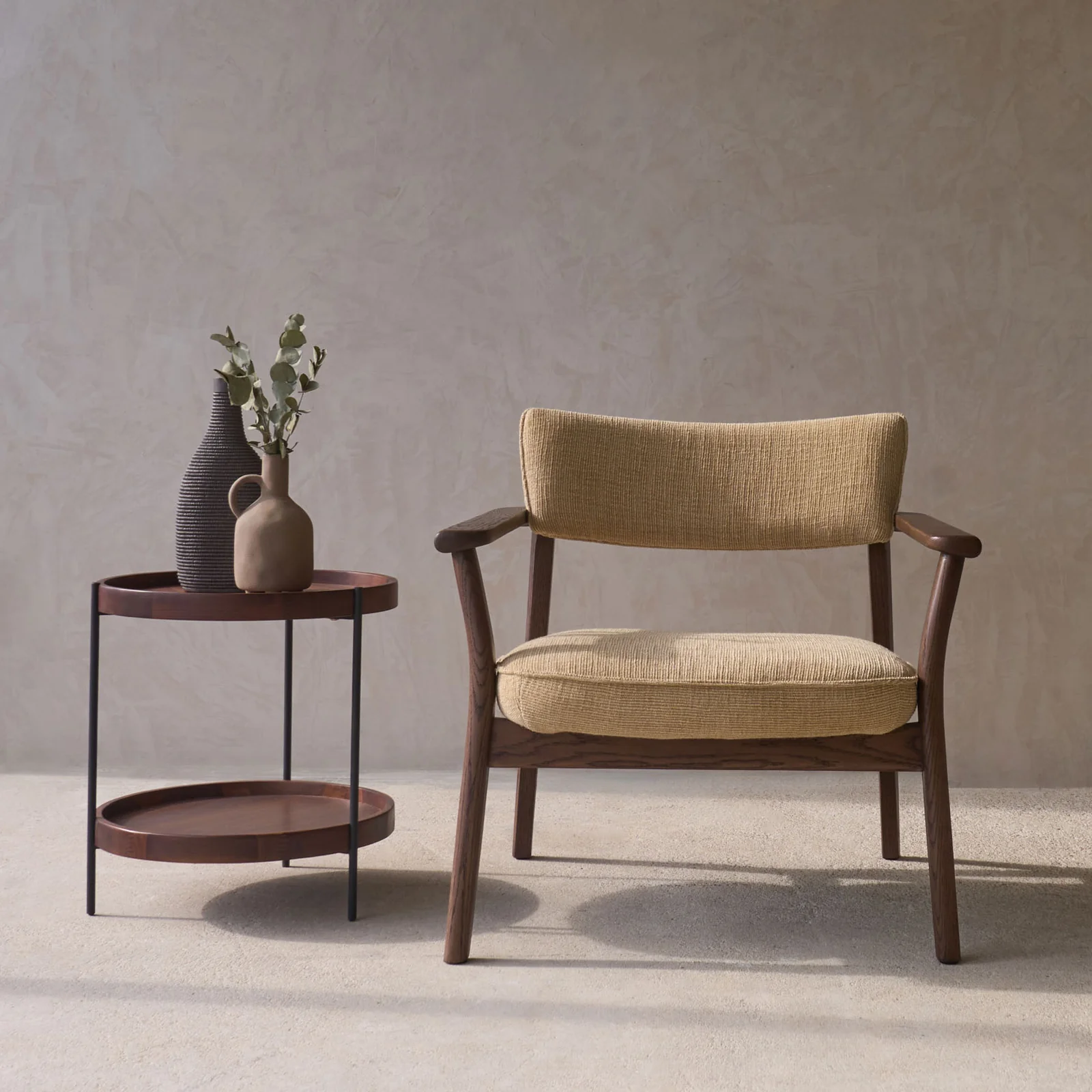 Elegant Poise Fabric Armchair Espresso Oak Frame - Toffee Fine