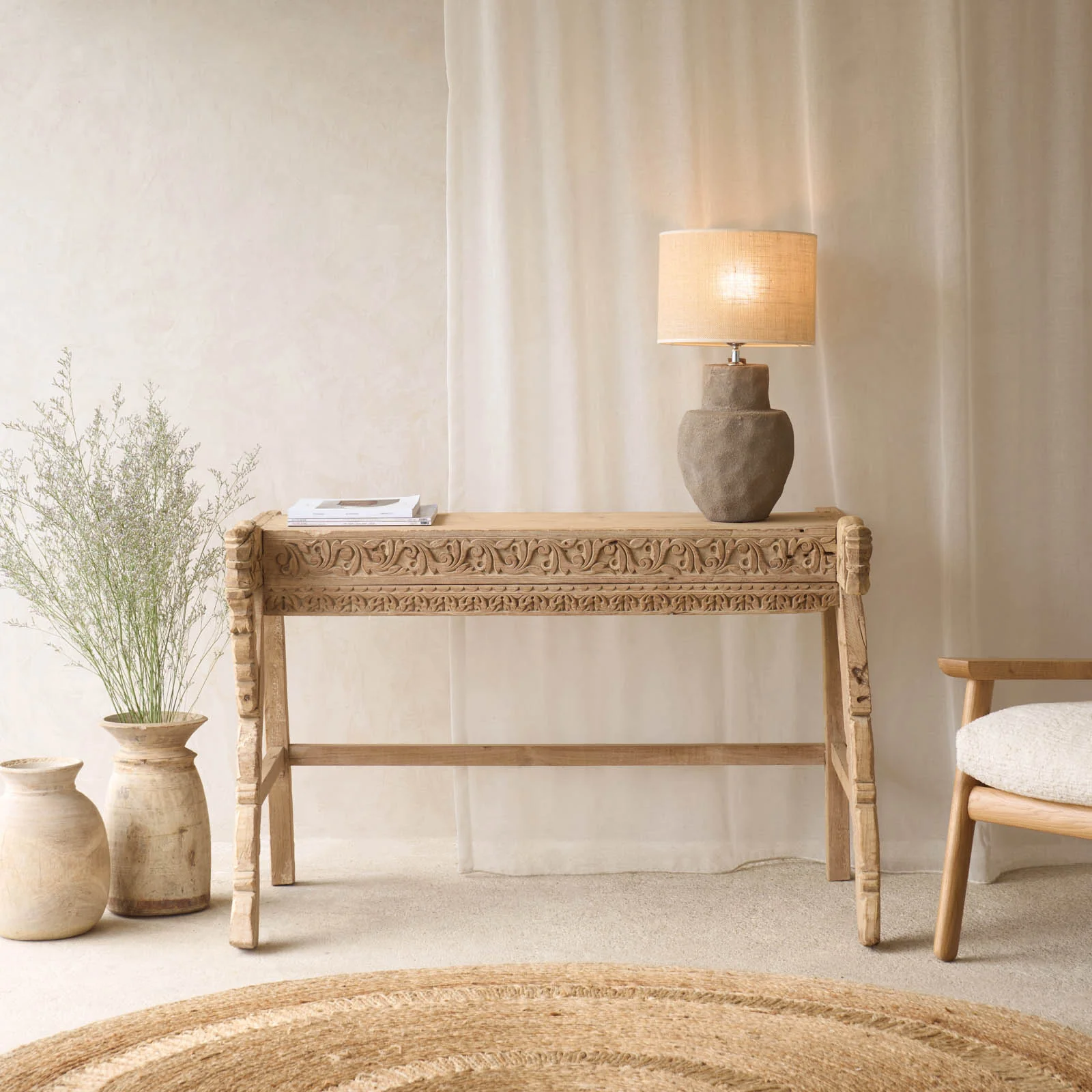Innovative Vintage Teak Console with Carvings User-Friendly