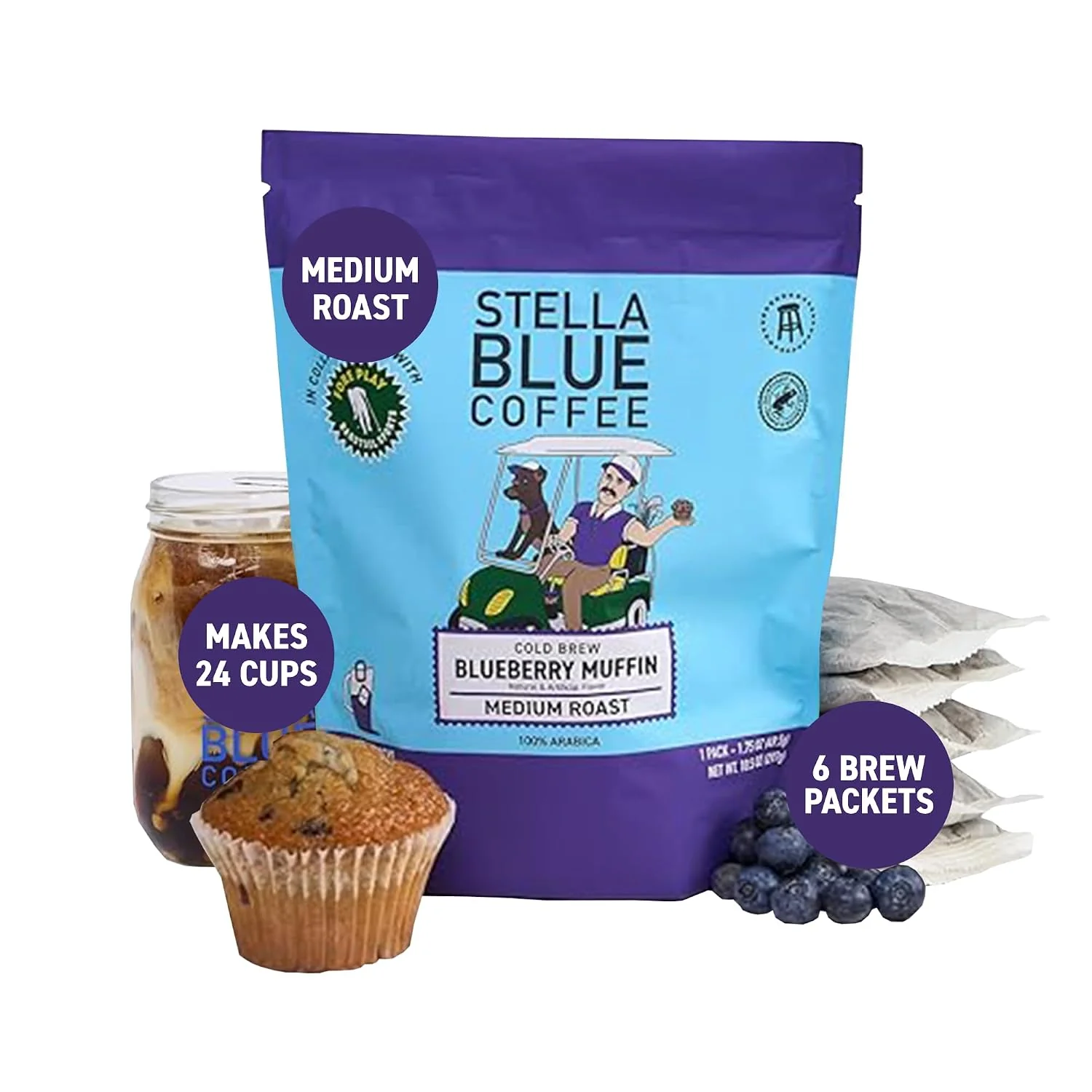 Responsible Cold Brew Coffee Bags Blueberry Muffin Medium Roast Ground Coffee Stella Blue Coffee 6 Packets Arabica Rainforest Alliance Smooth Bold Finish Ethically Sourced Makes 24 Cups Efficient