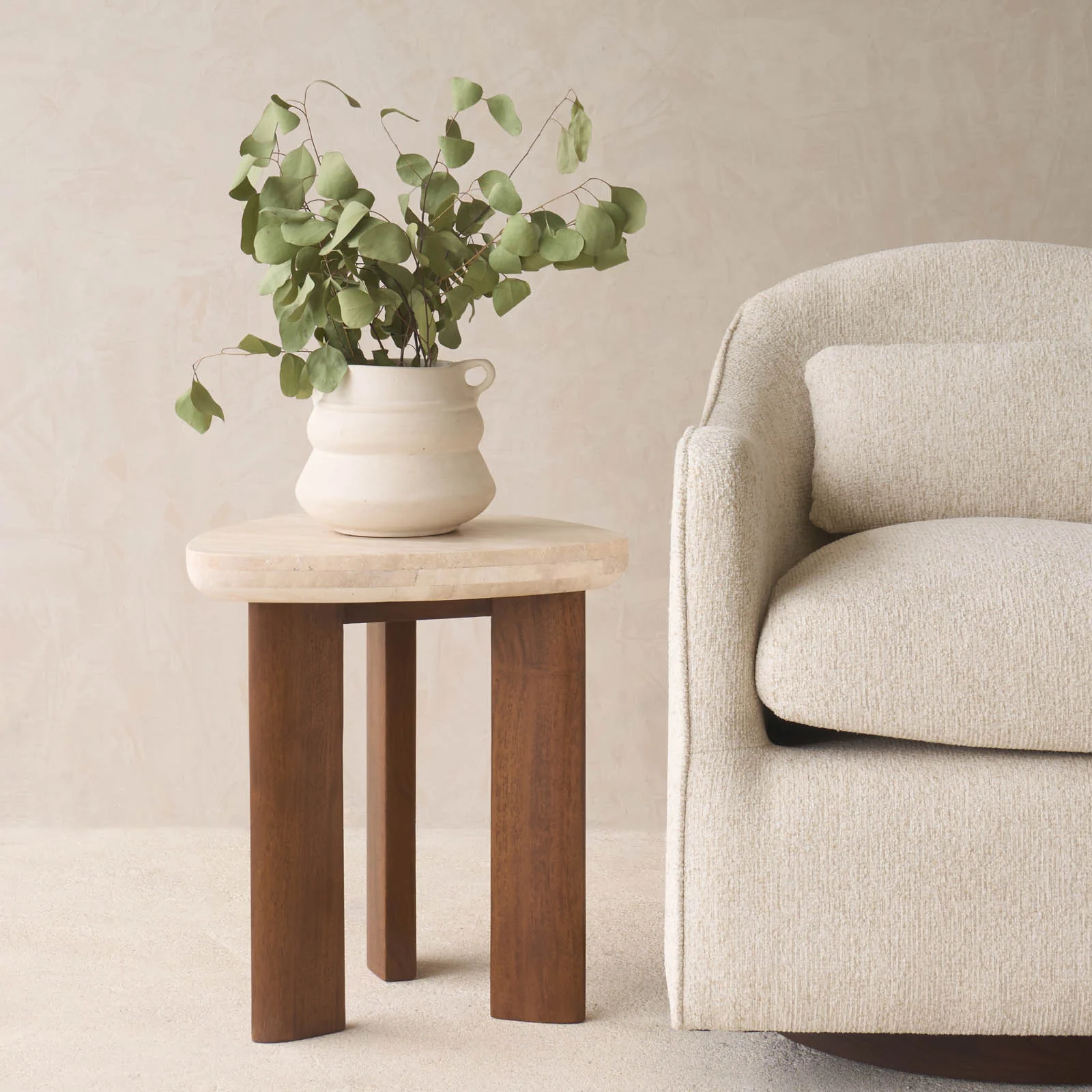 Elite Dune Travertine Side Table Dark Stained 45cm Versatile
