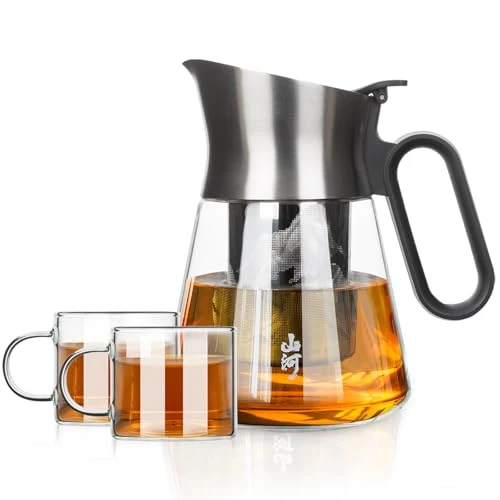 Exclusive Glass Teapot with Infuser with 2 Cups for Loose Tea Steeper Detailed