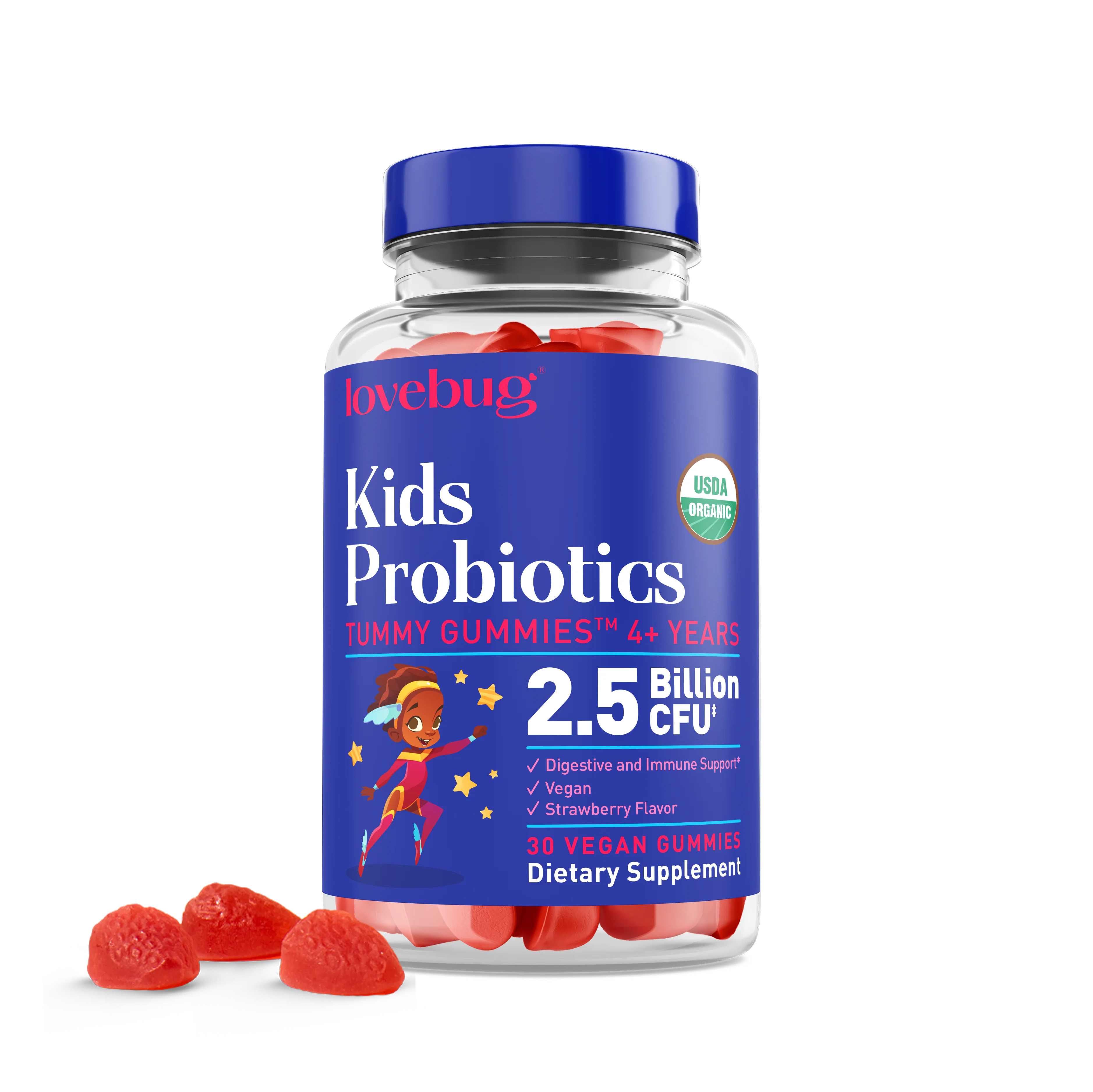 High-End Lovebug Organic Kids Probiotic Gummies Lightweight