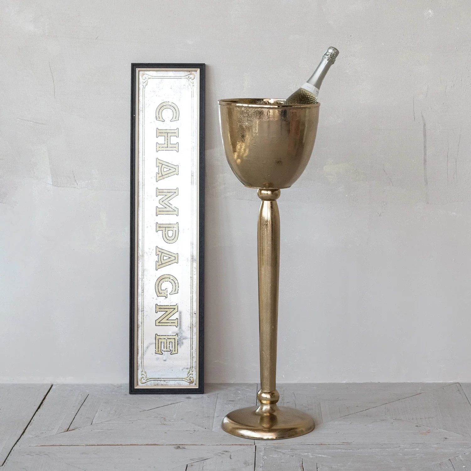 Contemporary Champagne Antiqued Mirror Wall Decor 38.25 x 8.5 Reusable