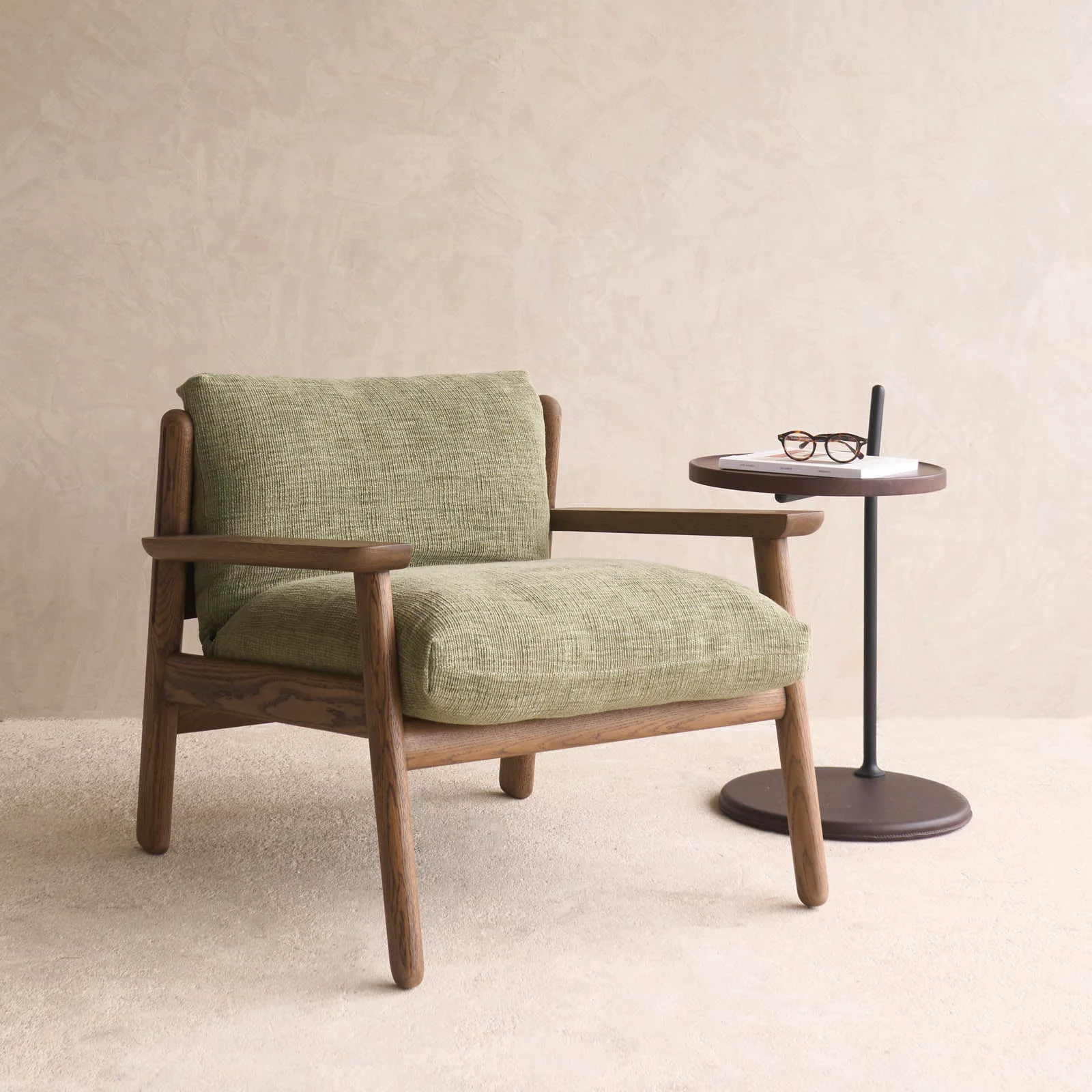 Environmentally Friendly Wren Armchair Latte Oak with Brown Leather Harness - Glen Prestigious