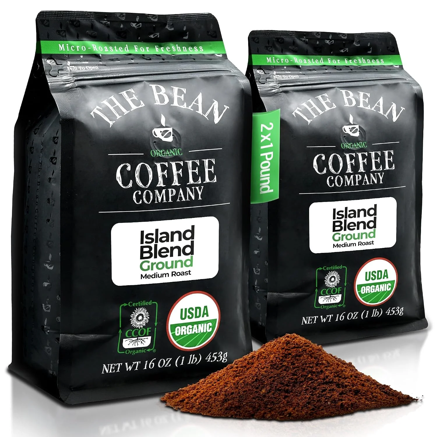 Healthy The Bean Organic Coffee Co. Island Blend Medium Roast Ground 2 x 1 lb Complex bold medium roast with island warmth. Organic ground coffee. 2 x 1 lb. High-End