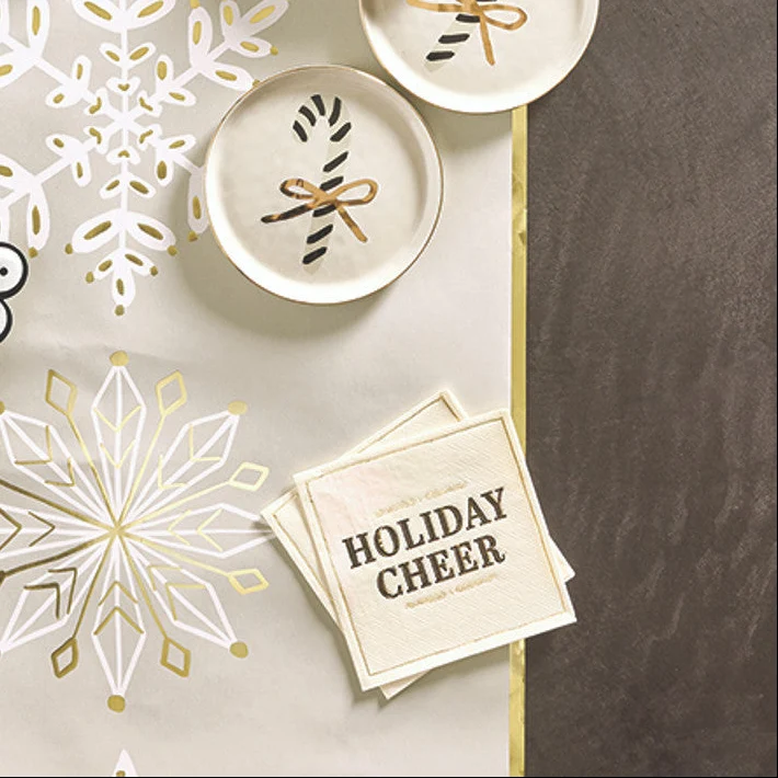 High-Performance Holiday Cheer Cocktail Napkins White Gold Classic