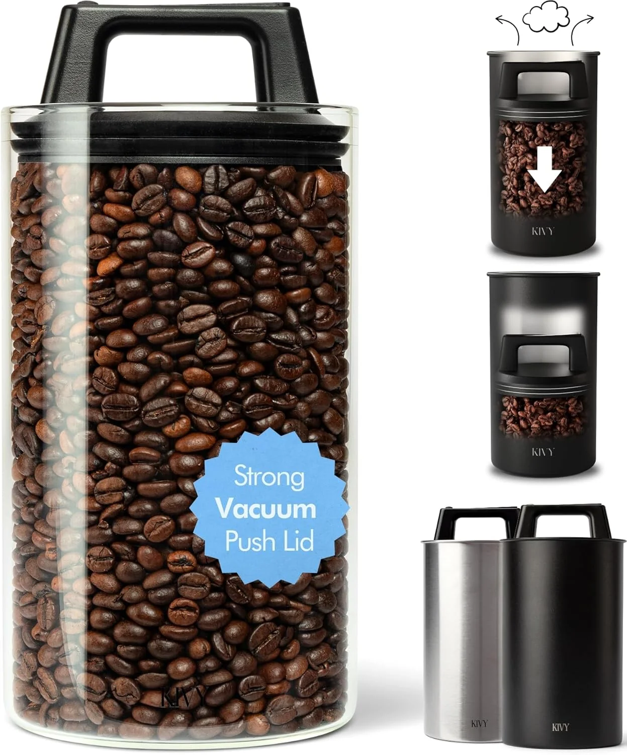 Verified Kivy Vacuum Seal Coffee Canister AIRTIGHT - Coffee Canister with Airtight Lid - Airtight Coffee Jar - Air Tight Coffee Container Refined