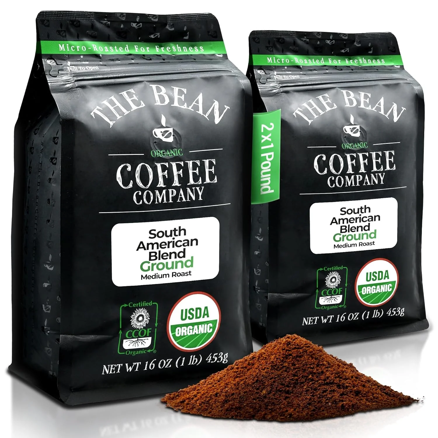 Prestigious The Bean Organic Coffee Co. South America Blend Medium Ground 2 x 1 lb Smooth well-balanced South American blend. Organic ground coffee. Medium Roast. 2 x 1 lb. Artisan