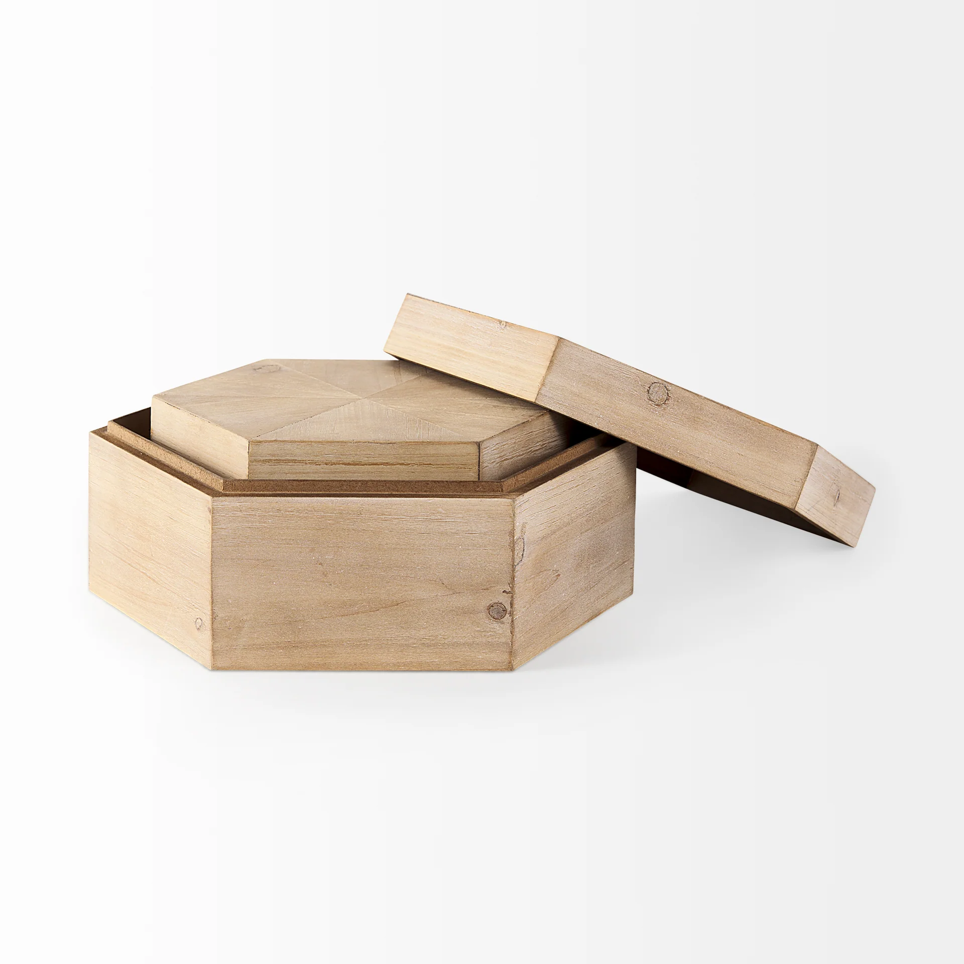 Practical Elyse Set of 2 Brown Wooden Hexagonal Boxes World-Class
