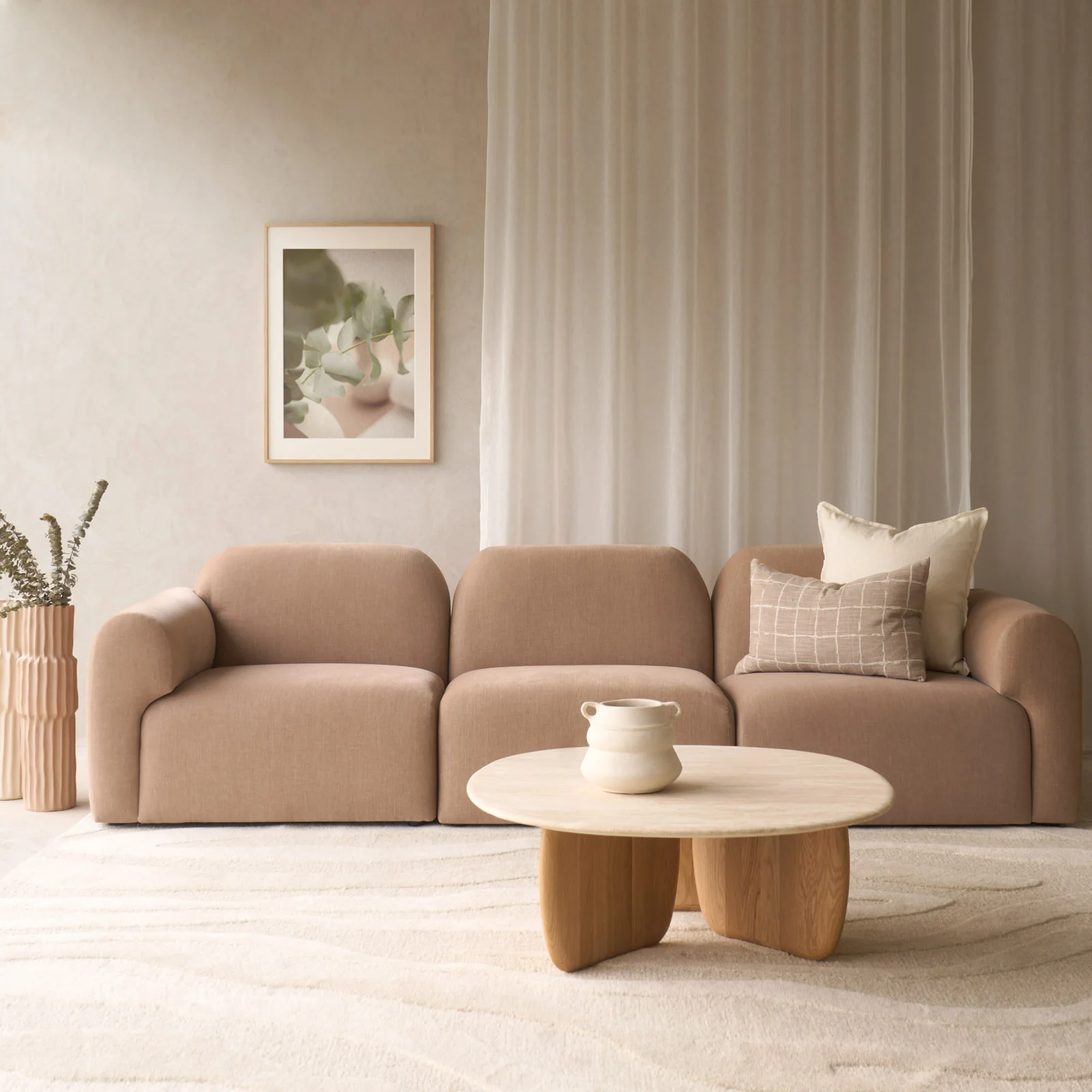 Refined Bulky Modular Sofa 3 Seater - Sepia 270cm Easy-to-Use