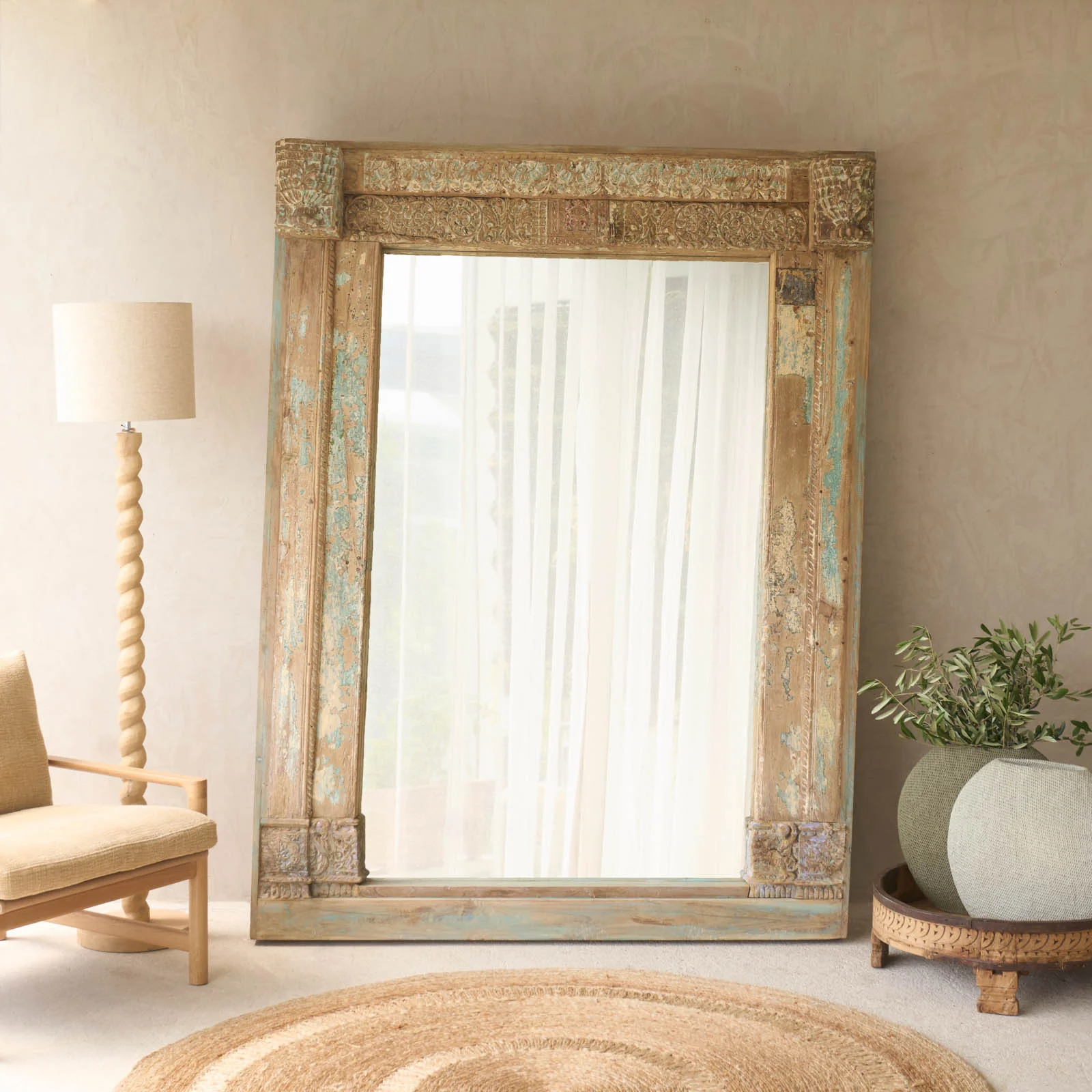 Flexible Vintage Teak Mirror Natural Refined