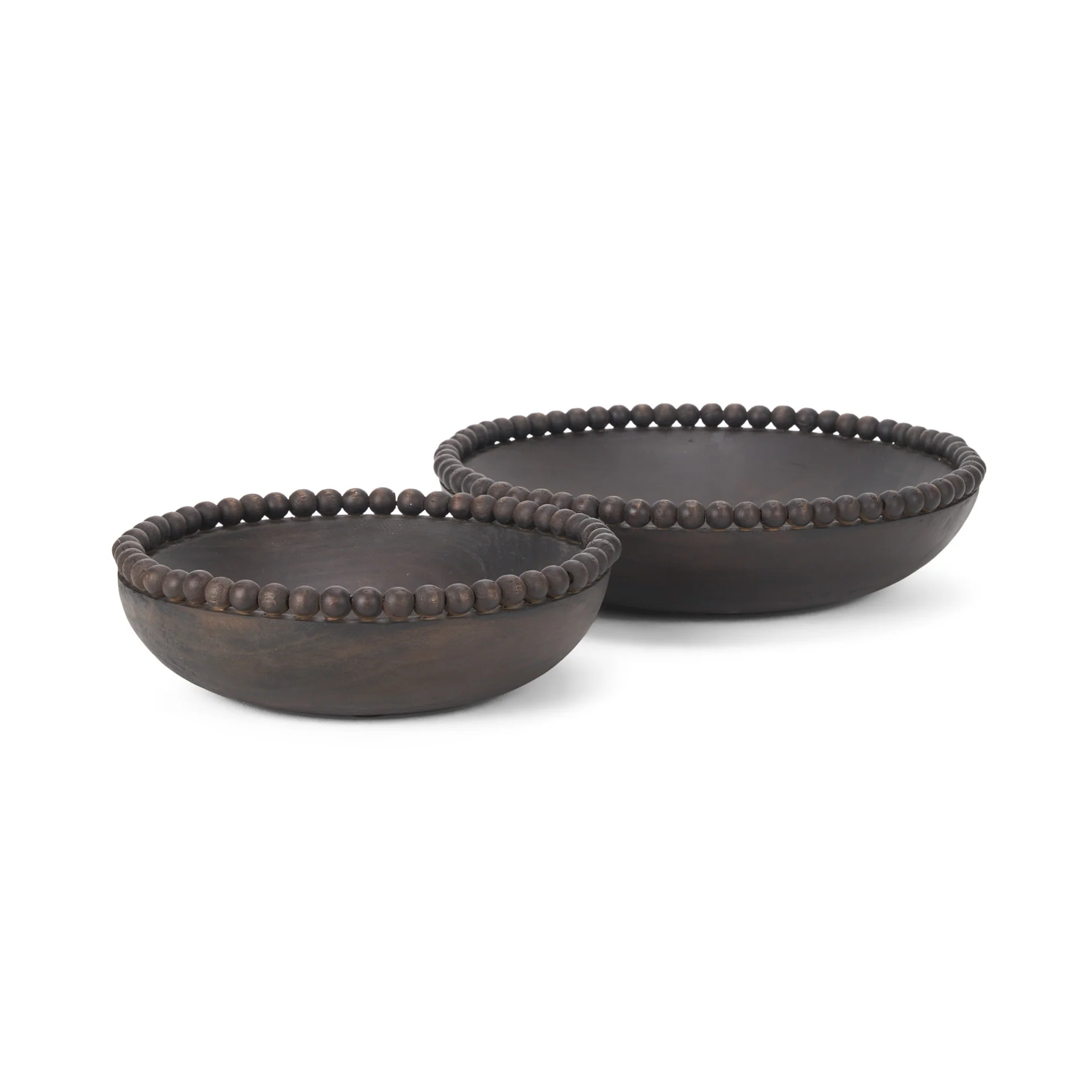 Crafted Wendell Dark Brown Wood w Wood Beads Round Bowls Sustainable