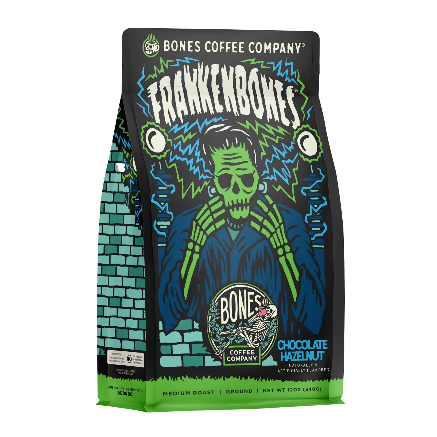Contemporary Bones Coffee Company Frankenbones Chocolate and Hazelnut Flavored Coffee Medium Roast Low Acid Arabica Beans Compatible with Auto drip and French Press Coffee Maker 12 Oz Ground Carefully Designed