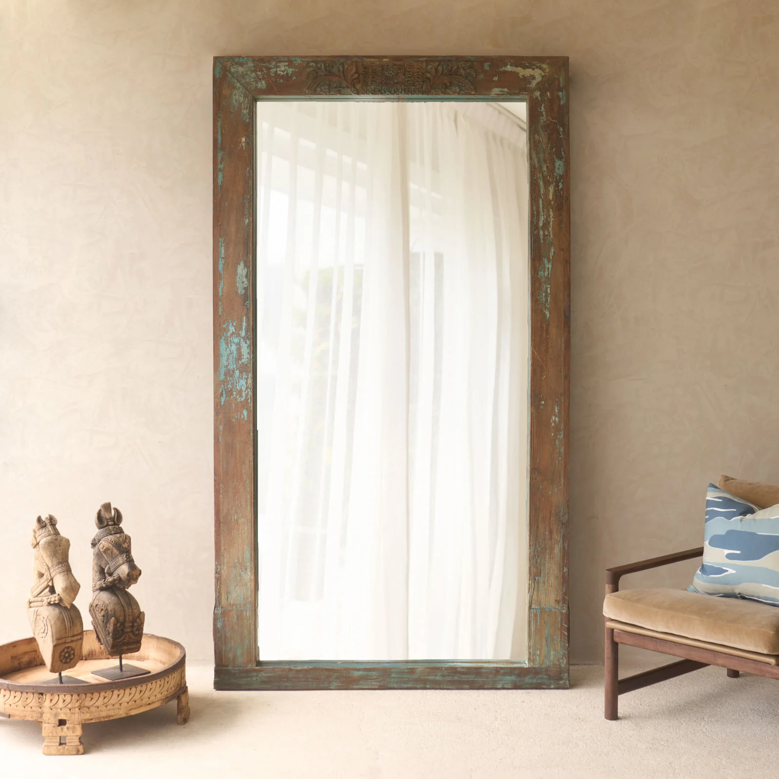 Smooth Vintage Teak Mirror Natural Refined