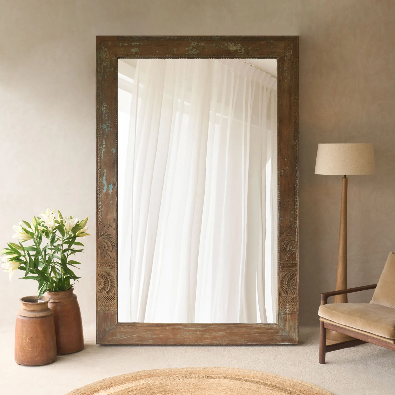 Organic Vintage Teak Mirror Natural Trusted