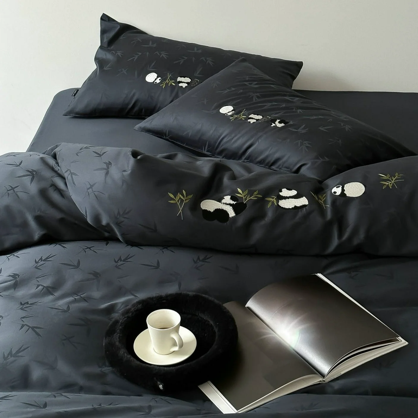 Sophisticated Panda Monochrome Luxury Bedding Set Reusable