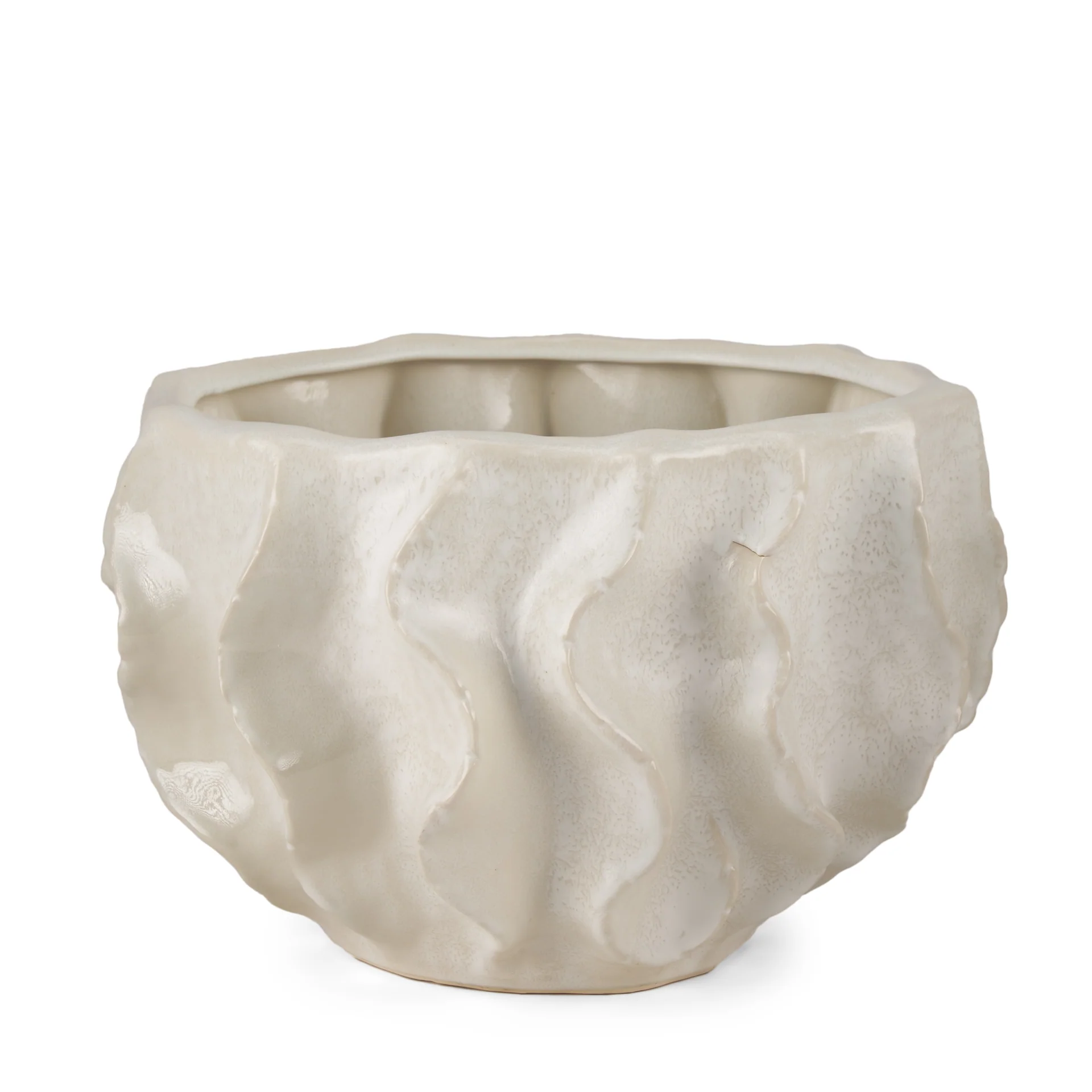Long-Lasting Vahn Sculptural Cream Glazed Decorative Ceramic Bowl Functional