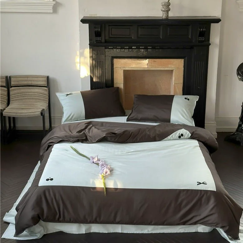 Next-Generation Cherry-Ribbon Print Bedding Set Casual