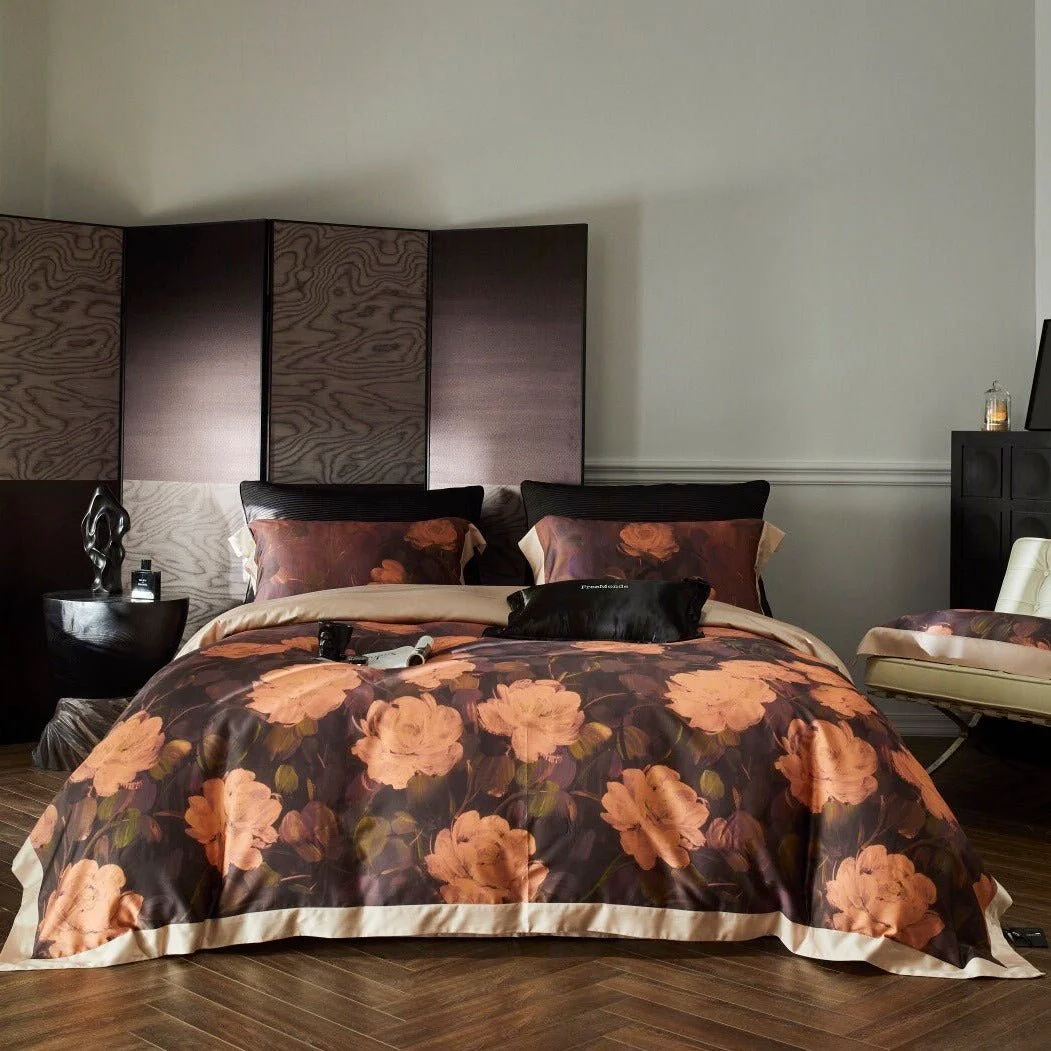 High-Grade Burnt Orange Floral Bedding Set Classic
