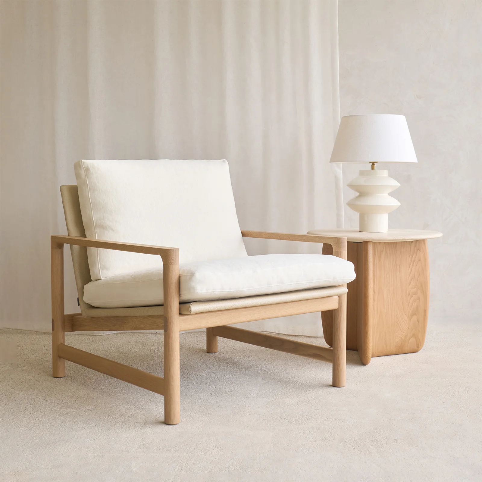 Unique Troubadour Fabric Armchair Blonde Oak Frame - Oyster Smart