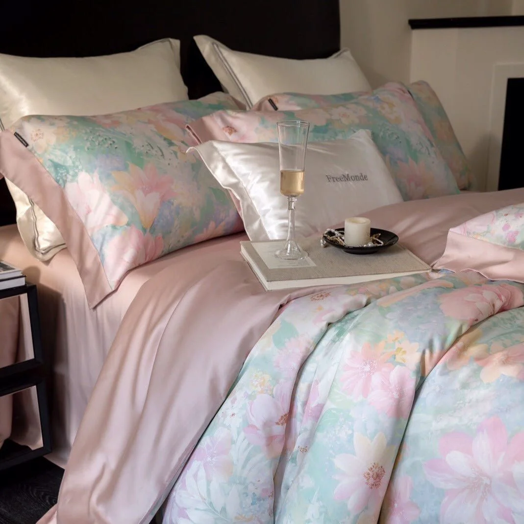 Certified Aqua Blue and Pink Ombre Bedding Set World-Class