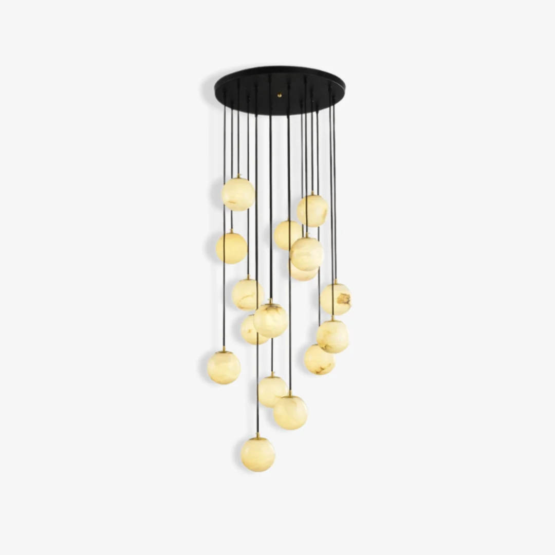 Expertly Made Alabaster Round Chandelier High-Quality