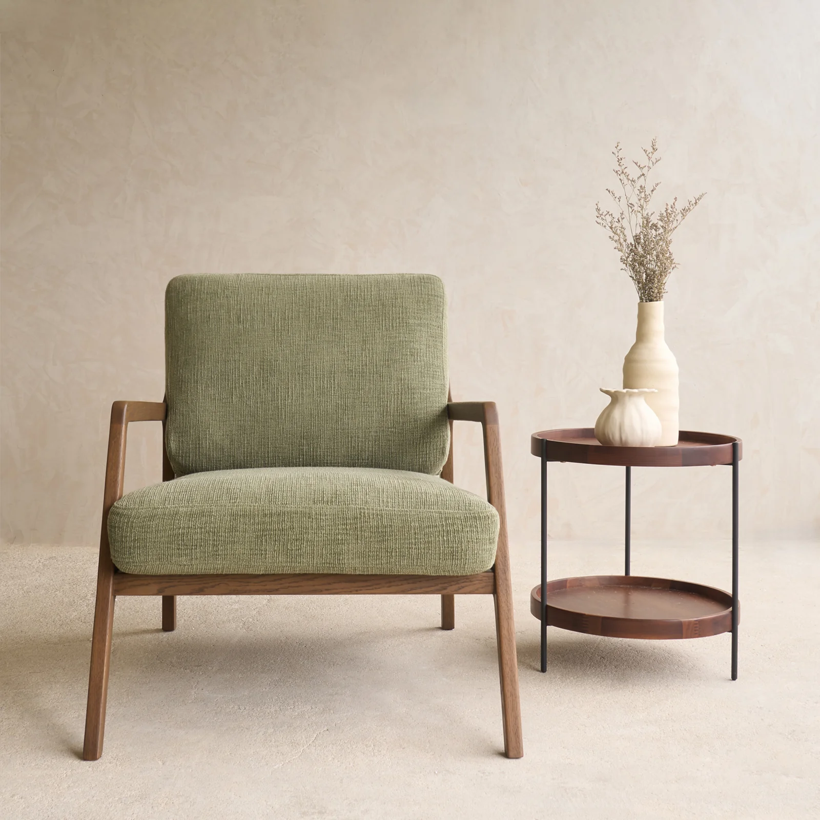 Top-Quality Nysse Fabric Armchair Latte Oak Frame - Glen Refined