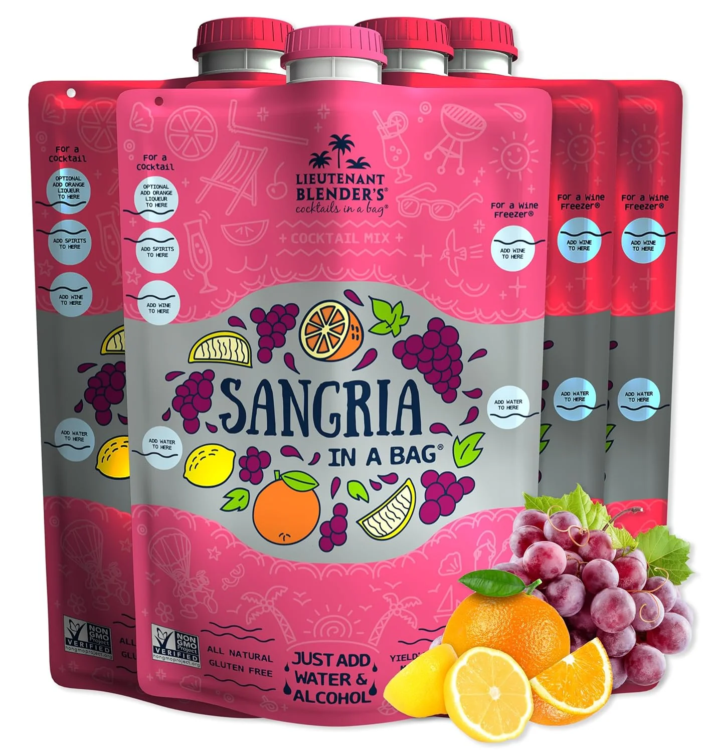 Dependable Lt. Blender's Sangria in a Bag – Wine Slushie Mixes - Each Bag Makes 1 2 Gallon of Frozen Red Sangria Mix – Non-GMO Wine zer Mix - Make with Wine Natural