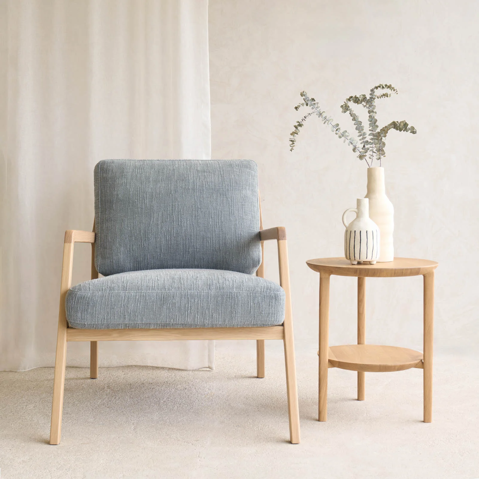 Professional Nysse Fabric Armchair Oak Frame - Gunmetal Green