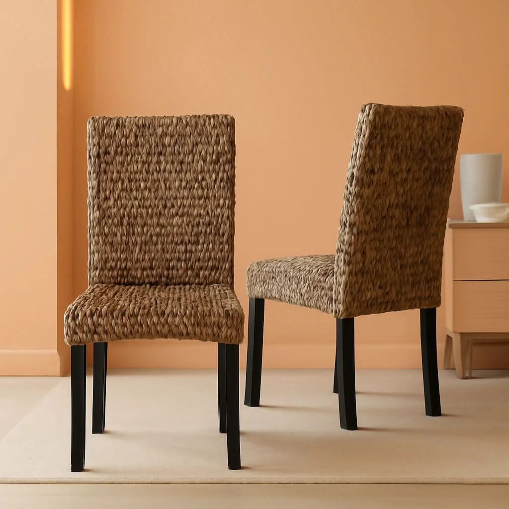 Original Design Edgewater Handwoven Rattan Dining Chairs Set Of 2 Seagrass Certified