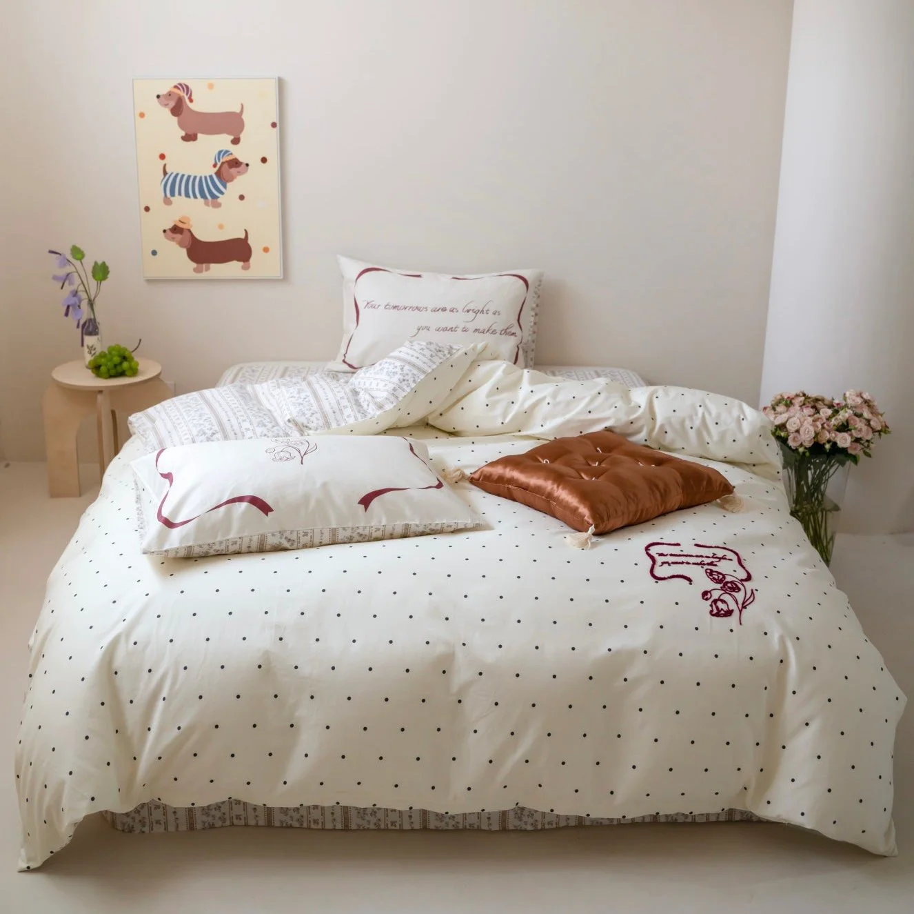 Clean Crisp White Spot Bedding Set Authentic