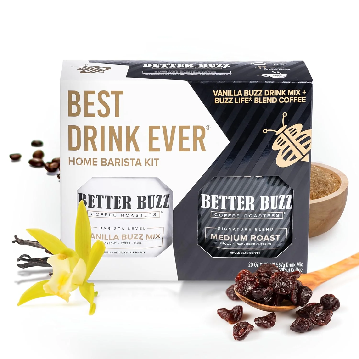 Safe Better Buzz Drink Ever Home Carry Kit 30oz. 10oz. Medium Roast Whole Bean Coffee Buzz LIfe 20oz. Vanilla Coffee Creamer Powder Vanilla Buzz Elite