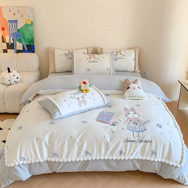 Carefully Designed Sweet Rabbits Bedding Set Safe