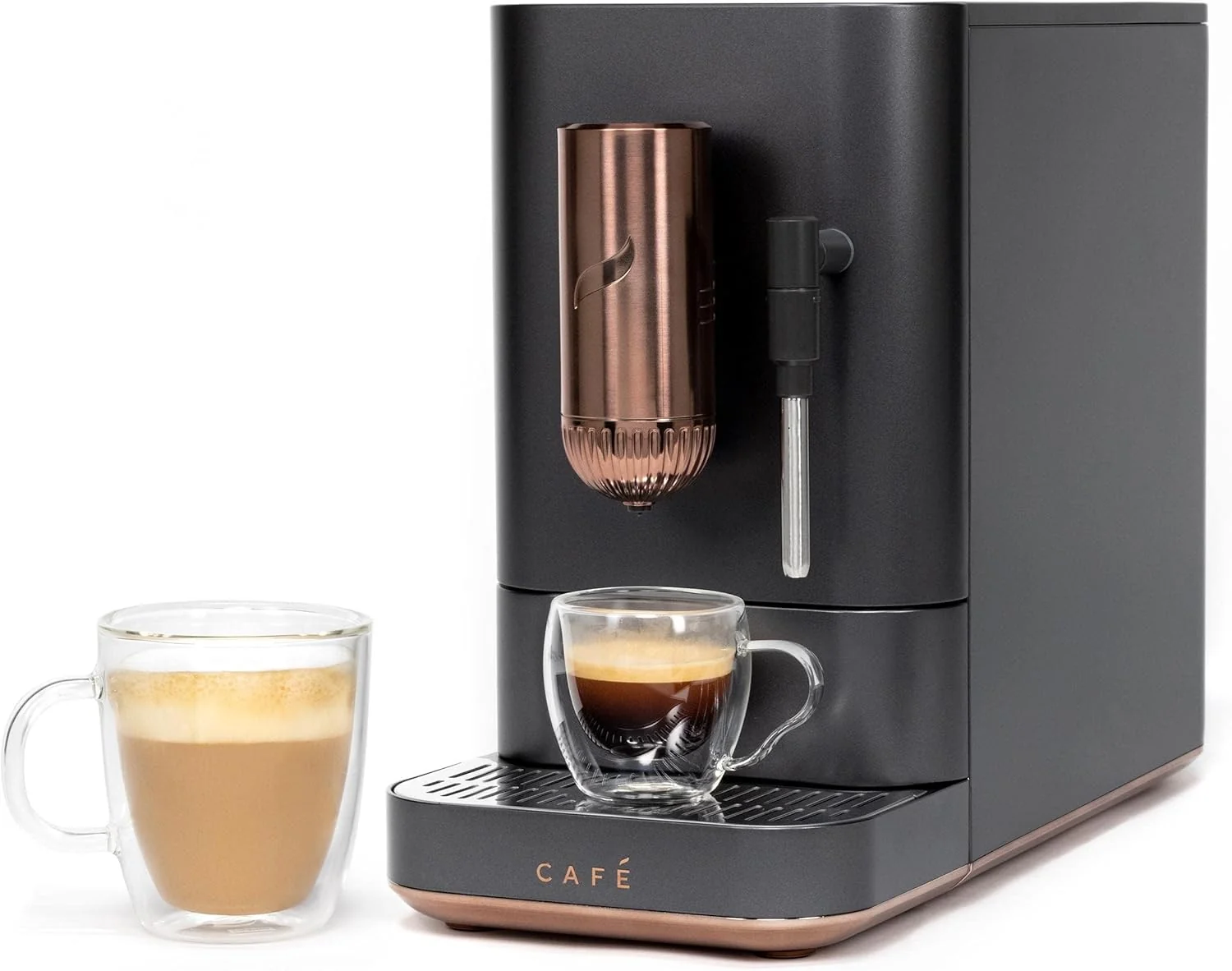 Contemporary Café Affetto Automatic Espresso Machine Milk Frother Built-In Adjustable Espresso Bean Grinder One-Touch Brew in 90 Seconds Matte Black Prestigious