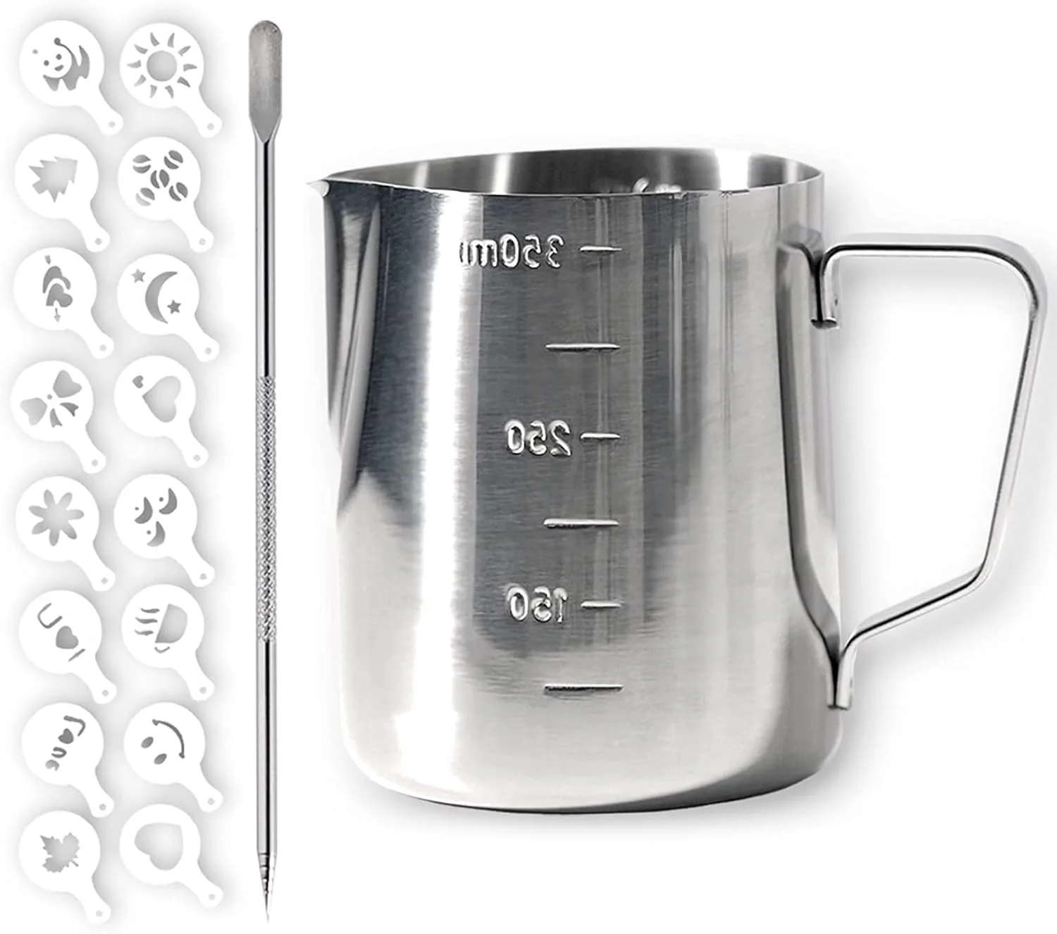 Authentic Milk Frothing Pitcher Steaming Pitchers Stainless Steel Milk Coffee Latte Cappuccino Steam Pitchers Milk Jug Cup 350ml 12oz Set Lightweight
