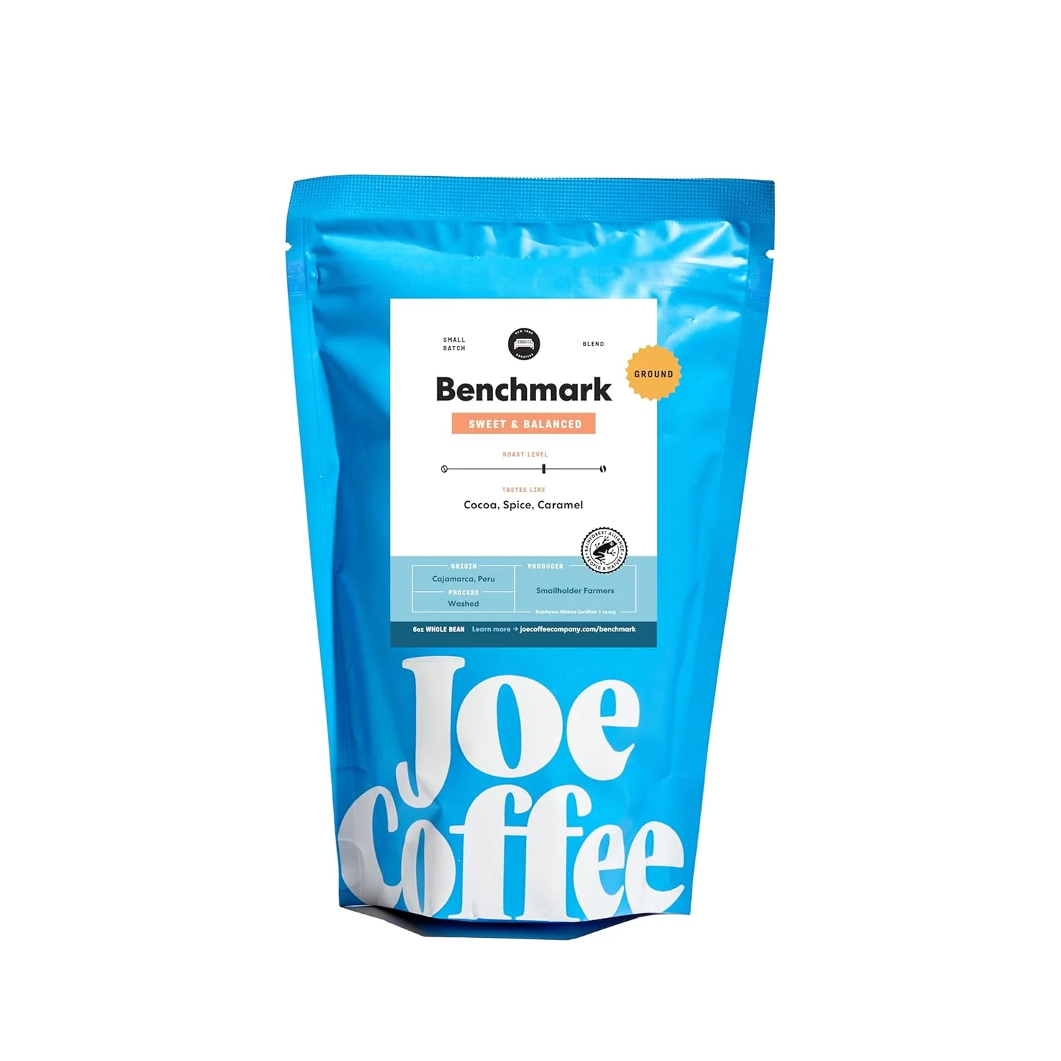 Original Joe Coffee Company - Benchmark Ground Specialty Coffee 6 oz Bag NYC Roaster Rainforest Alliance Kosher Climate-Friendly Fast